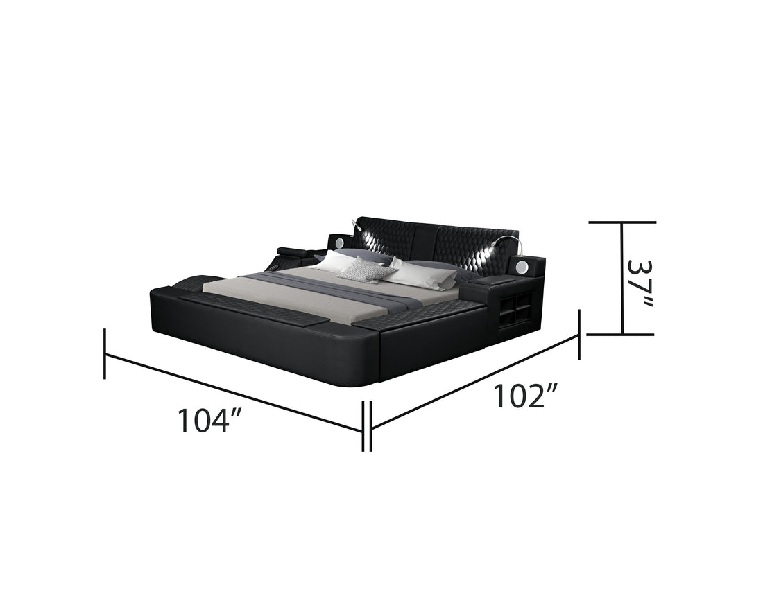 Smart Multifunctional King Size Bed Made With Wood In Black Box Spring Not Required King Black Wood Bedroom Modern Slat Beds Upholstered Wood