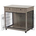 Dog Crate Furniture, Wooden Dog House, Decorative Dog Kennel With Drawer, Indoor Pet Crate End Table For Small Dog, Steel Tube Dog Cage, Chew Proof, Grey 31.7