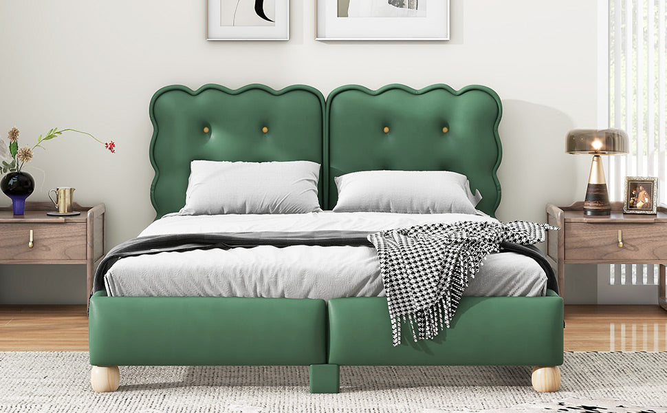 Queen Size Upholstered Platform Bed With Support Legs,Green Green Upholstered