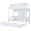 Twin Size Wood House Bed With Twin Size Trundle, Wooden Daybed, White White Solid Wood