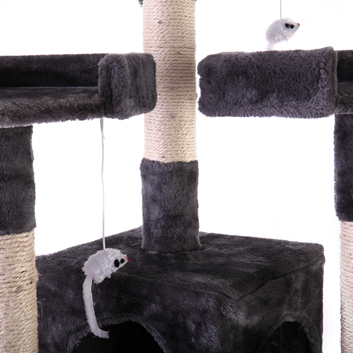 67'' Multi Level Cat Tree Tower, Kitten Condo House With Scratching Posts, Kitty Play Activity Center, Gray Grey Particle Board