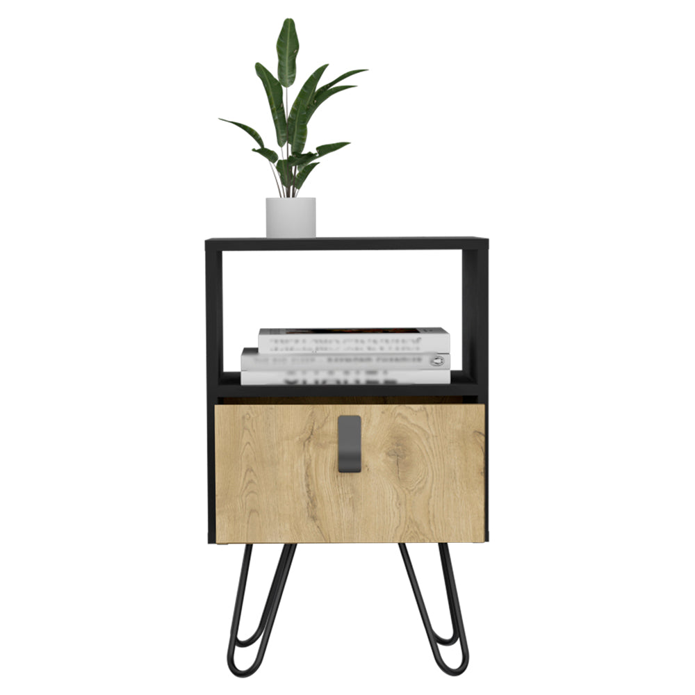 Nightstand B Magness, Bedroom, Black Macadamia Multicolor Particle Board Engineered Wood