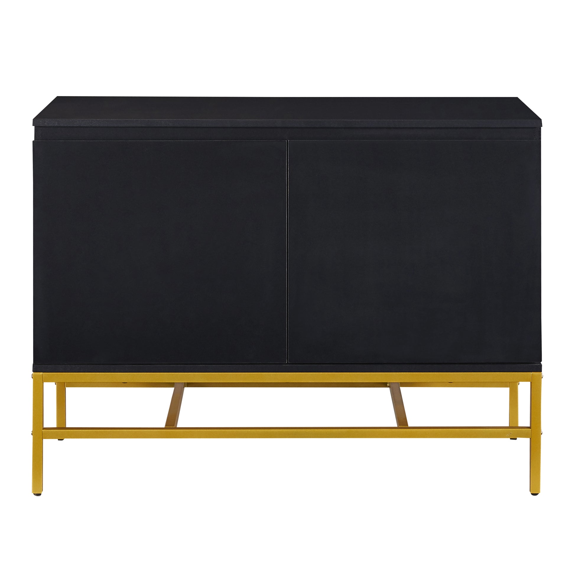 Minimalist & Luxury Cabinet Two Door Sideboard With Gold Metal Legs For Living Room, Dining Room Black Black Particle Board