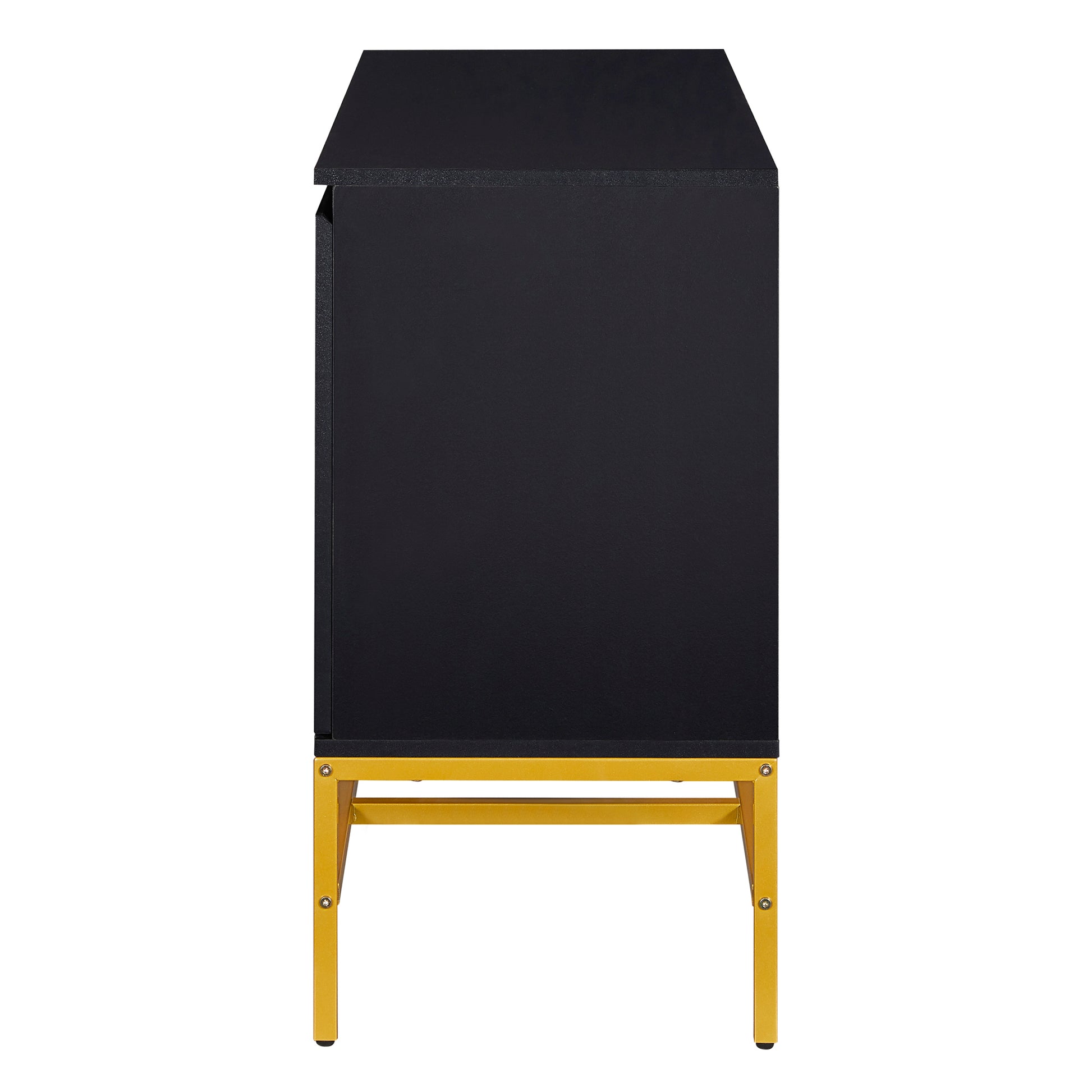 Minimalist & Luxury Cabinet Two Door Sideboard With Gold Metal Legs For Living Room, Dining Room Black Black Particle Board