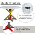 5 Piece Farmhouse Style Dining Table Set, Marble Sticker And Cross Bracket Pedestal Dining Table, And 4 Upholstered Chairs White Gray Upholstered Chair Wood White Gray Seats 4 Wood Dining Room Antique,Classic,Farmhouse Pedestal Round Dining Table With
