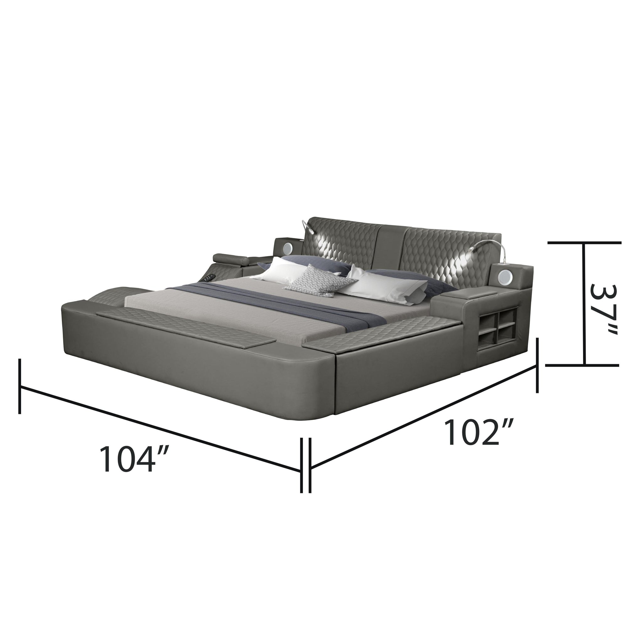 Smart Multifunctional King Size Bed Made With Wood In Gray Box Spring Not Required King Gray Wood Bedroom Contemporary,Modern Slat Beds Upholstered Wood