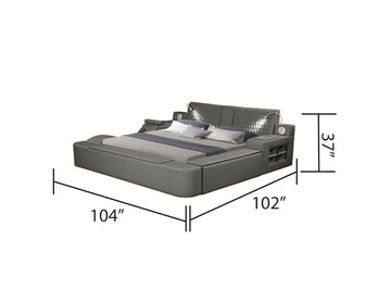 Smart Multifunctional King Size Bed Made With Wood In Gray Box Spring Not Required King Gray Wood Bedroom Contemporary,Modern Slat Beds Upholstered Wood