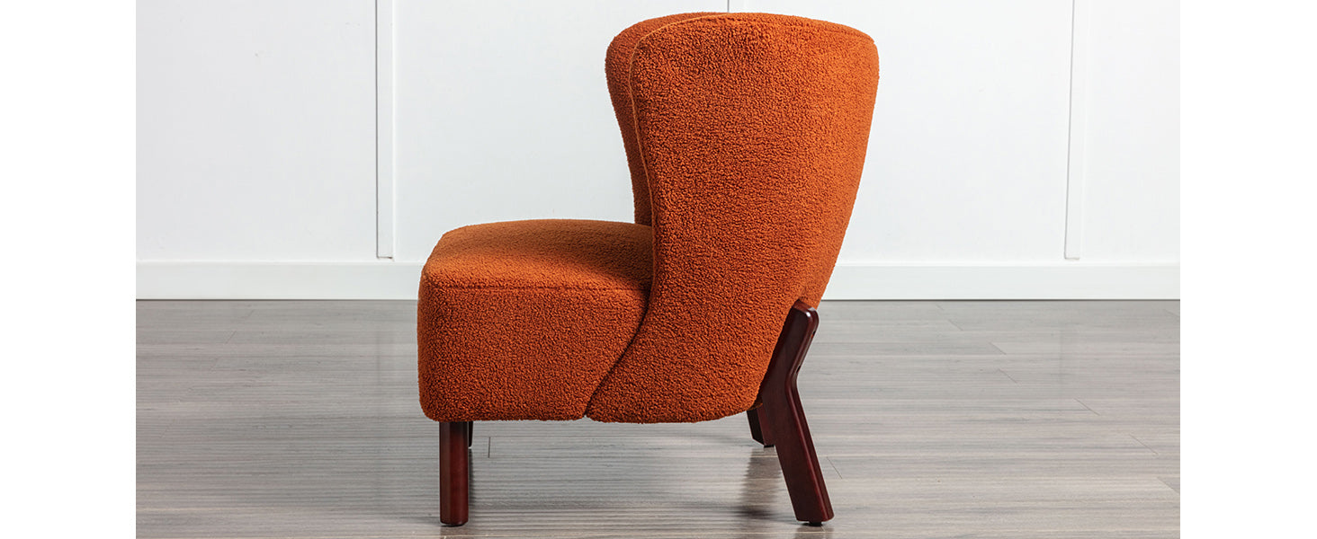 Accent Chair, Upholstered Armless Chair Lambskin Sherpa Single Sofa Chair With Wooden Legs, Modern Reading Chair For Living Room Bedroom Small Spaces Apartment, Burnt Orange Burnt Orange Polyester