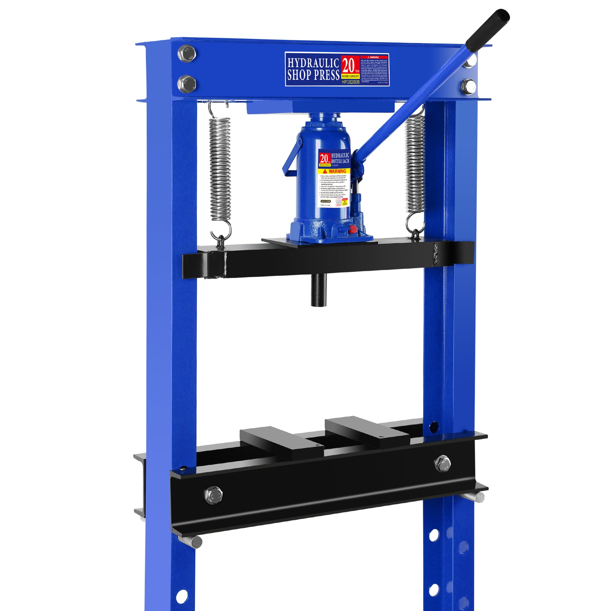 Hydraulic Shop Floor Press 20 Ton Steel H Frame Shop Press With Steel Plates Adjustable Working Table, Floor Stand Jack For Gears And Bearings Blue Steel