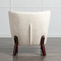 Accent Chair, Upholstered Armless Chair Lambskin Sherpa Single Sofa Chair With Wooden Legs, Modern Reading Chair For Living Room Bedroom Small Spaces Apartment, Cream Cream Polyester