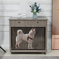 Dog Crate Furniture, Wooden Dog Crate End Table, 38.4 Inch Dog Kennel With 2 Drawers Storage, Heavy Duty Dog Crate, Decorative Pet Crate Dog Cage For Large Indoor Use Grey 38.4