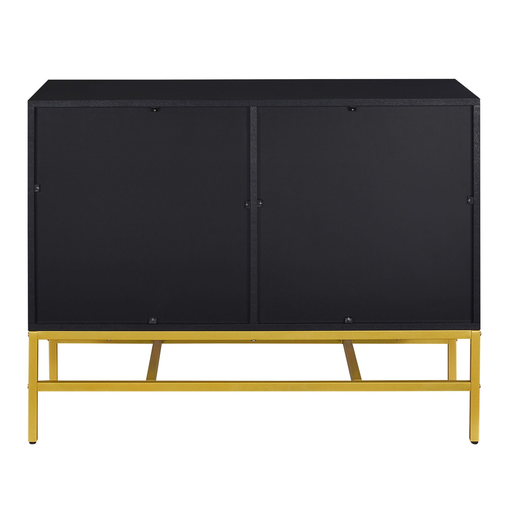 Minimalist & Luxury Cabinet Two Door Sideboard With Gold Metal Legs For Living Room, Dining Room Black Black Particle Board