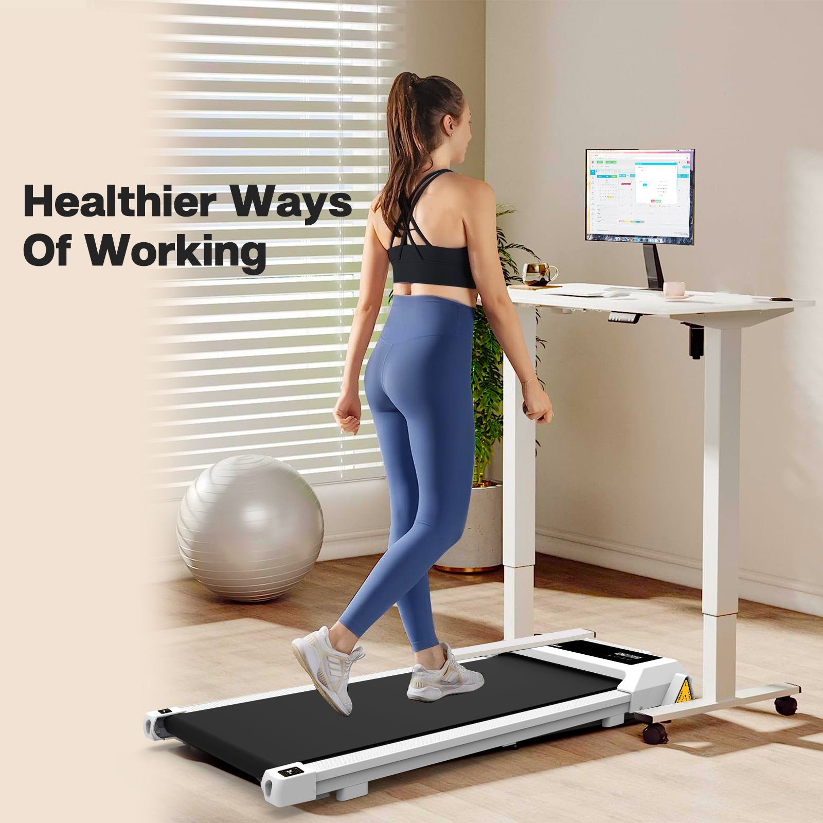 Under Desk Treadmillwalking Treadmill 2 In 1 For Walkingquiet And Powerful, Installation Free White Steel