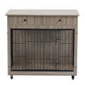 Dog Crate Furniture, Wooden Dog Crate End Table, 38.4 Inch Dog Kennel With 2 Drawers Storage, Heavy Duty Dog Crate, Decorative Pet Crate Dog Cage For Large Indoor Use Grey 38.4