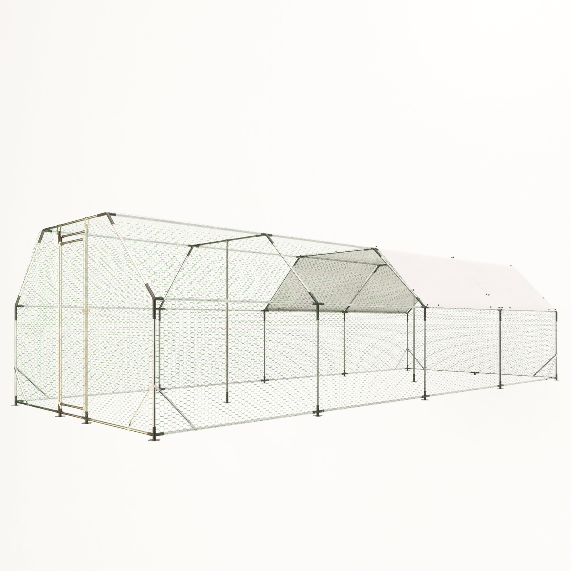 9.94 Ft. X 25.68 Ft. Galvanized Large Metal Walk In Chicken Coop Cage Farm Poultry Run Hutch Hen House Silver Metal