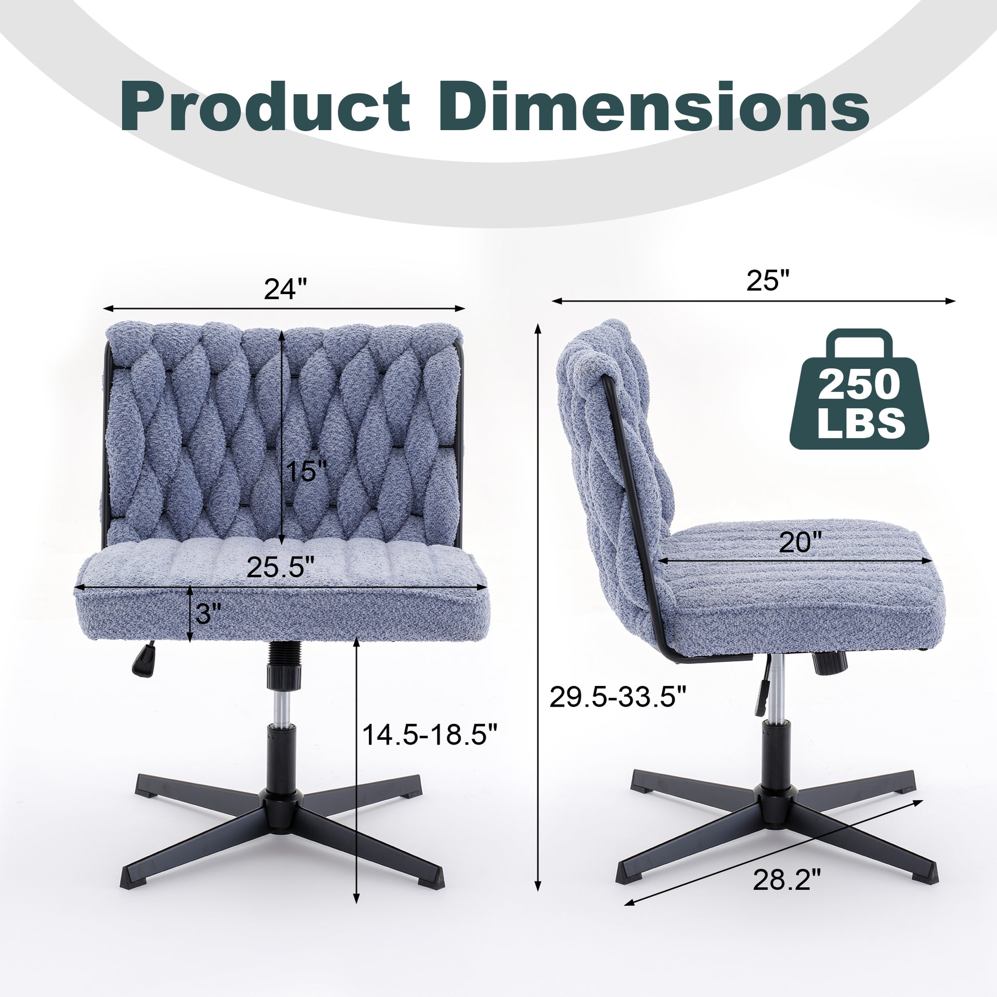 Armless Office Desk Chair No Wheels, Blue Blue Foam Polyester Blend