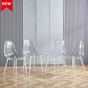 Dining Chair,Set Of 4,Metal Leg,Plastic Seat Antique White Iron Plastic