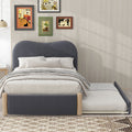 Twin Size Upholstered Platform Bed With Wood Supporting Feet And Twin Size Trundle, Gray Box Spring Not Required Twin Gray Wood Bedroom Bed Frame Upholstered