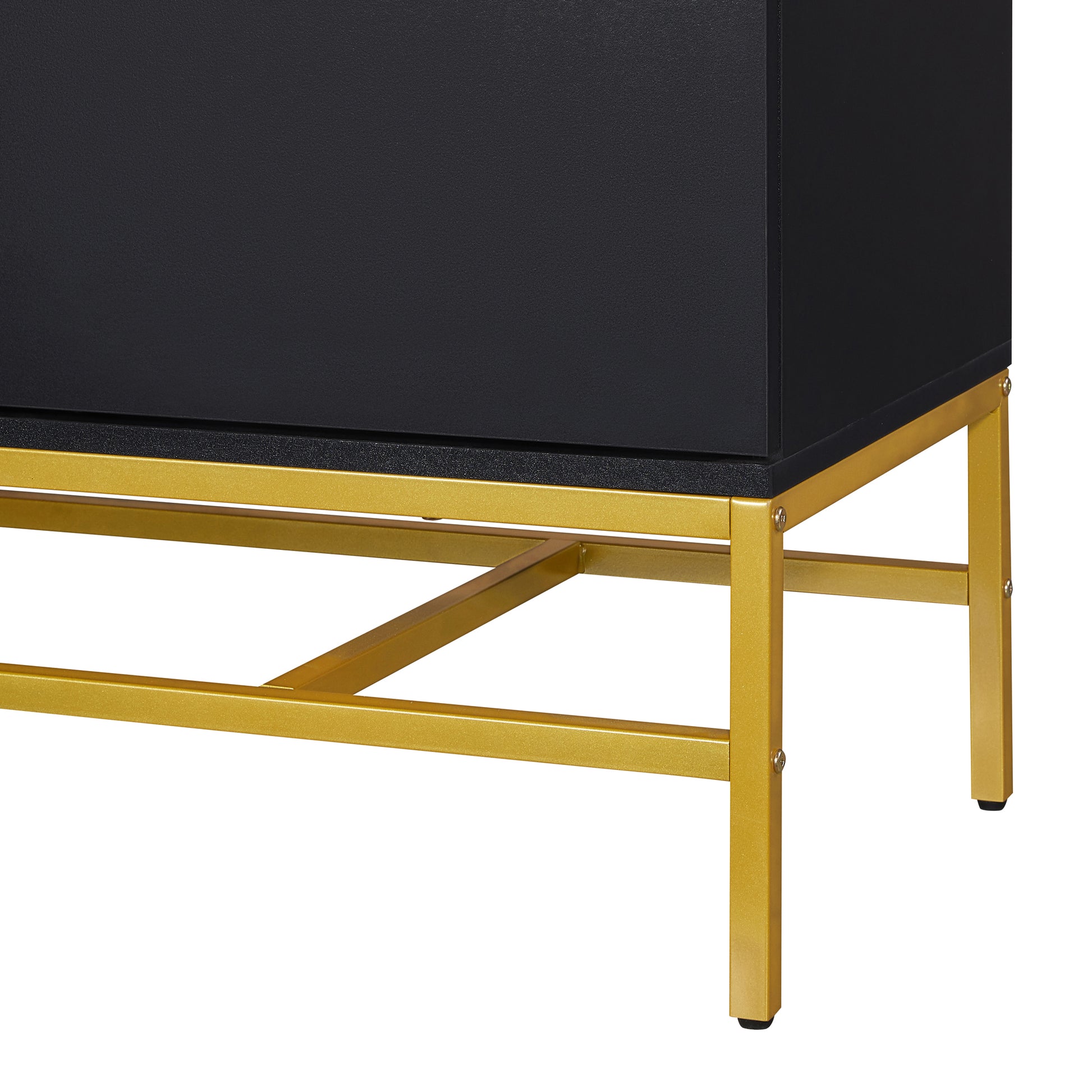 Minimalist & Luxury Cabinet Two Door Sideboard With Gold Metal Legs For Living Room, Dining Room Black Black Particle Board