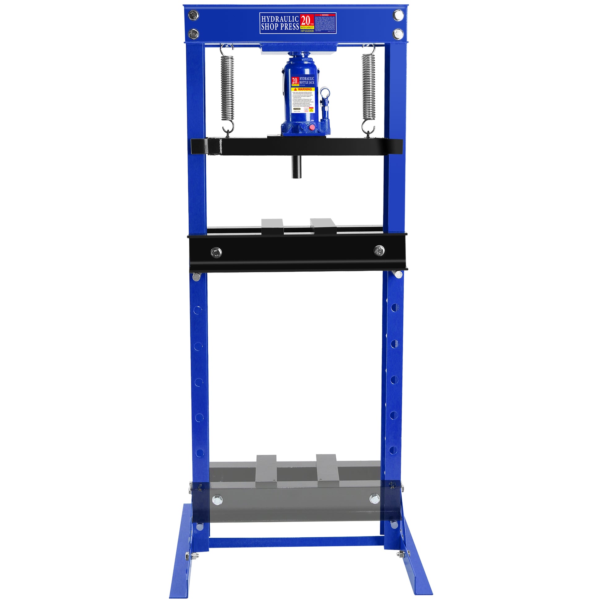 Hydraulic Shop Floor Press 20 Ton Steel H Frame Shop Press With Steel Plates Adjustable Working Table, Floor Stand Jack For Gears And Bearings Blue Steel