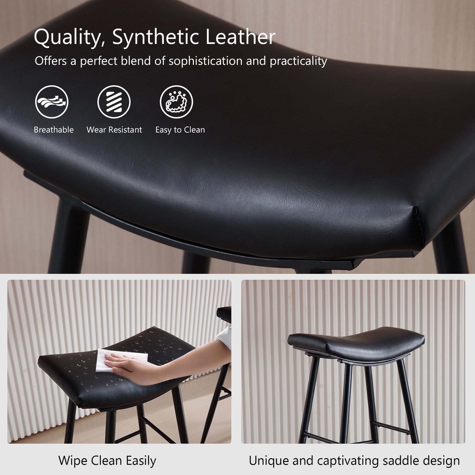 Bar Stools Set Of 2 Armless Counter Low Bar Stools Without Back Modern Pu Leather Stools With Metal Leg And Footrest ,Black Black Pu Kitchen Foam Dry Clean Modern Bar Stools Foam Pu Leather