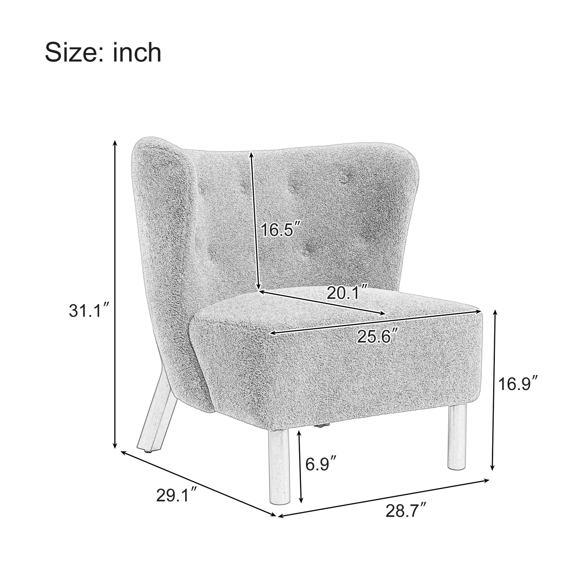 Accent Chair, Upholstered Armless Chair Lambskin Sherpa Single Sofa Chair With Wooden Legs, Modern Reading Chair For Living Room Bedroom Small Spaces Apartment, Burnt Orange Burnt Orange Polyester