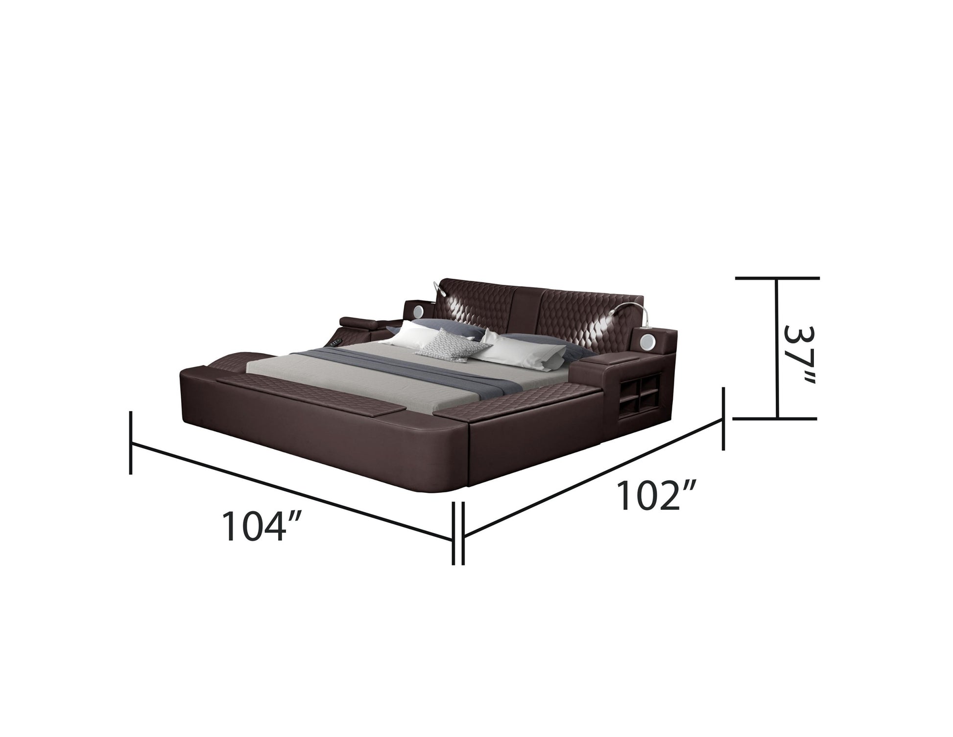 Zoya Smart Multifunctional King Size Bed Made With Wood In Brown Box Spring Not Required King Brown Wood Bedroom Contemporary,Modern Slat Beds Upholstered Wood