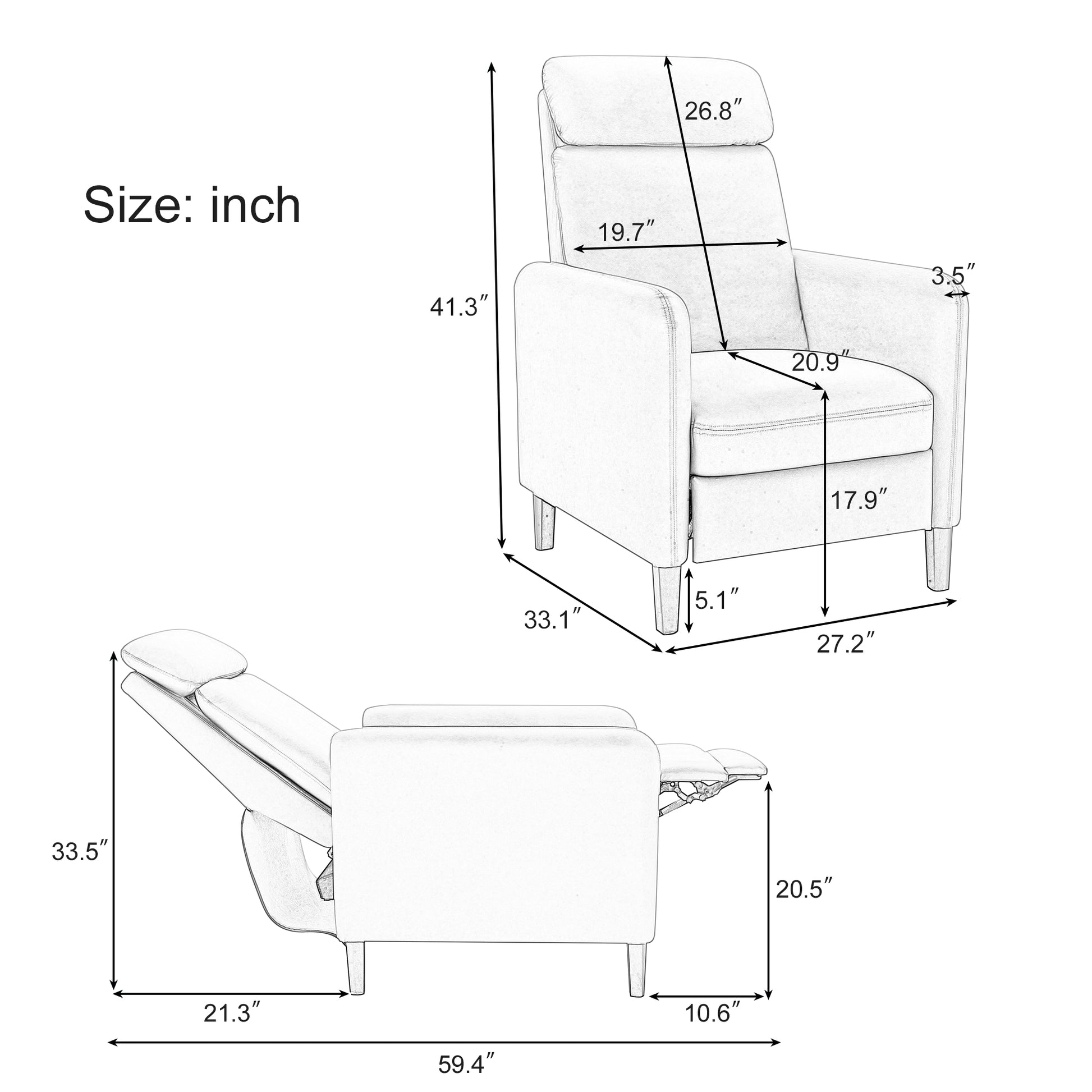 Modern Artistic Color Design Adjustable Recliner Chair Pu Leather For Living Room Bedroom Home Theater, Beige Beige Pu Leather