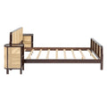 3 Pieces Rattan Platform Full Size Bed With 2 Nightstands,Walnut Walnut Rattan