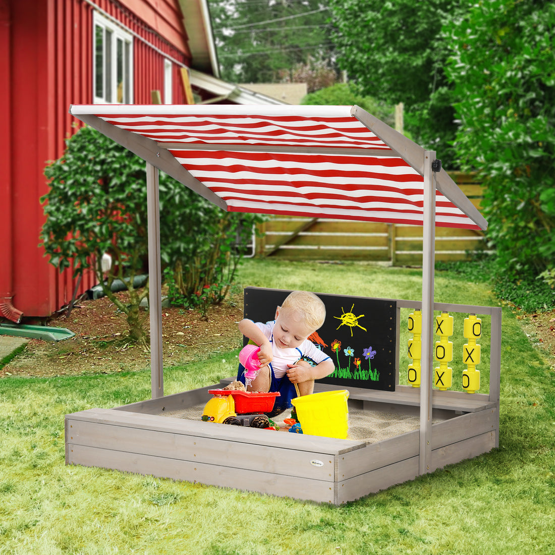 Kids Sandbox With Cover, Wooden Sandbox Backyard Toy Gray Wood