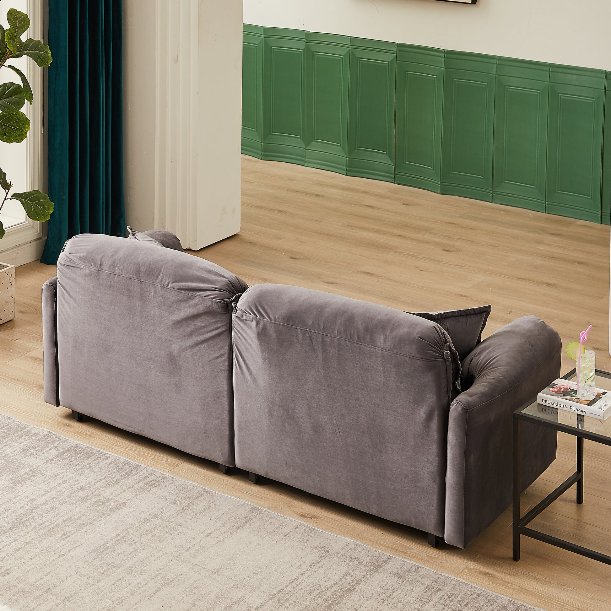 Mh 79" Velvet Sofaupholstered Recliner Sofa With Pillows, Living Room Sofa Chair Furniture, Home Office Use Grey Velvet Wood Primary Living Space Pine Foam Wood 2 Seat