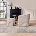 Swivel Barrel Chair With Ottoman, Swivel Accent Chairs Armchair For Living Room, Reading Chairs For Bedroom Comfy, Round Barrel Chairs With Black Metal Base Beige Beige Primary Living Space Modern Linen