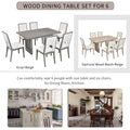 Wood Dining Table Set For 6, Farmhouse Rectangular Dining Table And 6 Upholstered Chairs Ideal For Dining Room, Kitchen Grey Beige Upholstered Chair Wood Grey Seats 6 Wood Dining Room Antique,Classic,Farmhouse Trestle Rectangular Dining Table With Chair