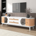 Rattan Tv Stand For Tvs Up To 75'', Modern Farmhouse Media Console, Entertainment Center With Solid Wood Legs, Tv Cabinet For Living Room,Home Theatre Natural White Primary Living Space 60 69 Inches Solid Wood Mdf