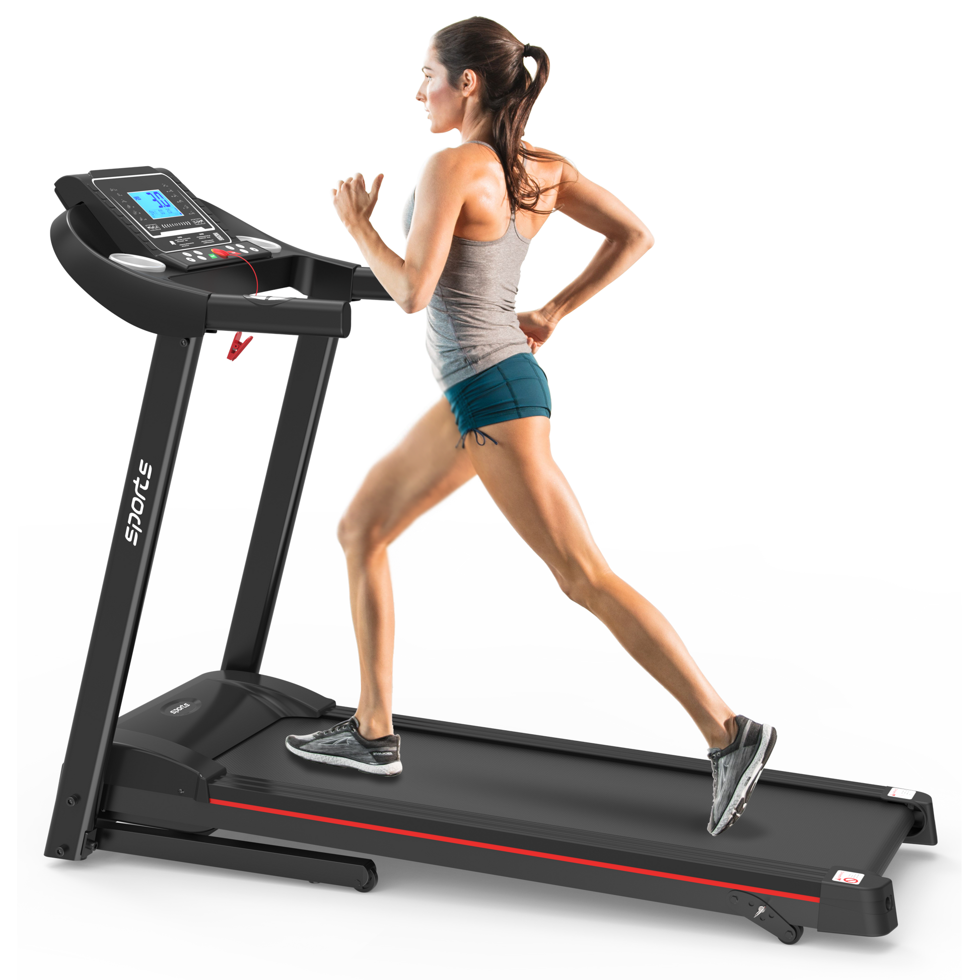 Fitshow App Home Foldable Treadmill With Incline, Folding Treadmill For Home Workout, Electric Walking Running Treadmill Machine 5" Lcd Screen 250 Lb Capacity Bluetooth Music Indoor Fitness Black Handheld Foldable Body Building Carbon Steel