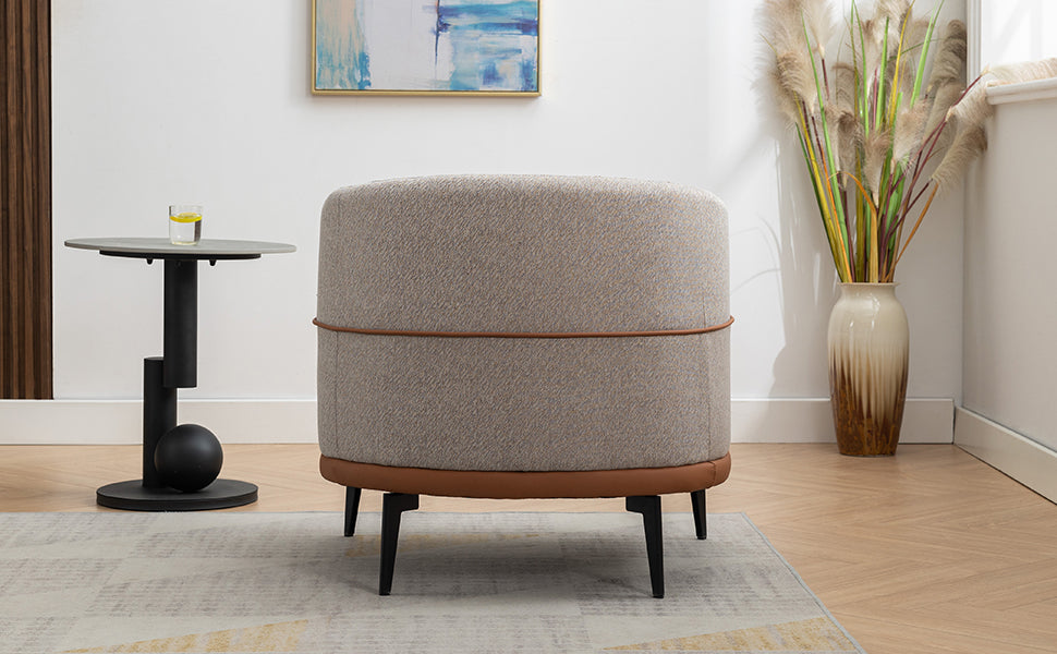 Modern Two Tone Barrel Fabric Chair, Upholstered Round Armchair For Living Room Bedroom Reading Room, Burnt Orange Burnt Orange Linen