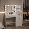 The White Vanity With A Mirror Is Equipped With A Hair Dryer Rack, While The Vanity In The Bedroom And Dressing Room Comes With A Dressing Pad Hinged White Drawer 3 Drawers Bedroom American