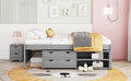 Versatile Full Bed With Trundle,Under Bed Storage Box And Nightstand .Grey Full Grey American Design Pine