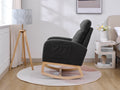 Modern Accent Rocking Chair Rocking Chair With Solid Wood Legs, Upholstered Nursery Glider Rocker, Comfy Armchair With Side Pocket, Living Room Lounge Arm Chair With High Backrest Dark Grey,Teddy Dark Grey White Primary Living Space Casual Foam Teddy