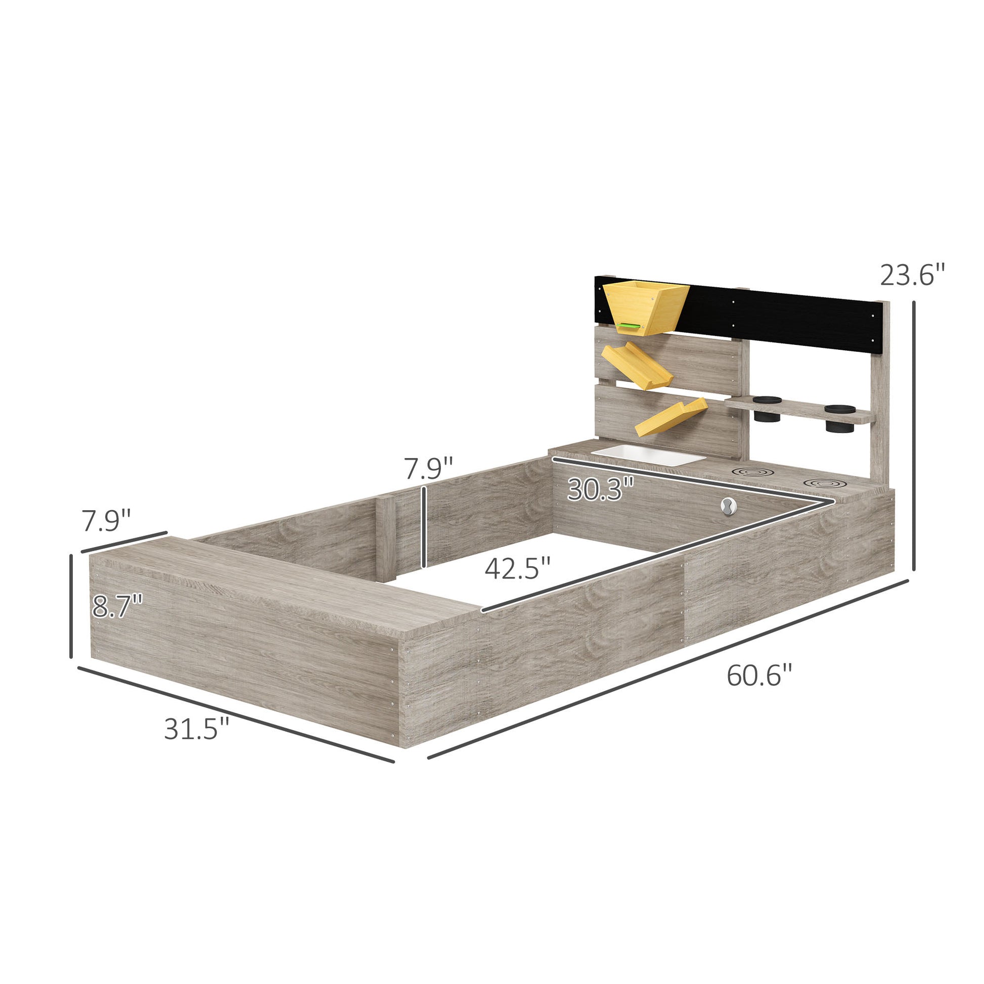 Wooden Sandbox With Liner, Kitchen Design, Sink For 3 7 Years Old Gray Wood