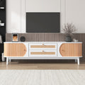 Rattan Tv Stand For Tvs Up To 75'', Modern Farmhouse Media Console, Entertainment Center With Solid Wood Legs, Tv Cabinet For Living Room,Home Theatre Natural White Primary Living Space 60 69 Inches Solid Wood Mdf