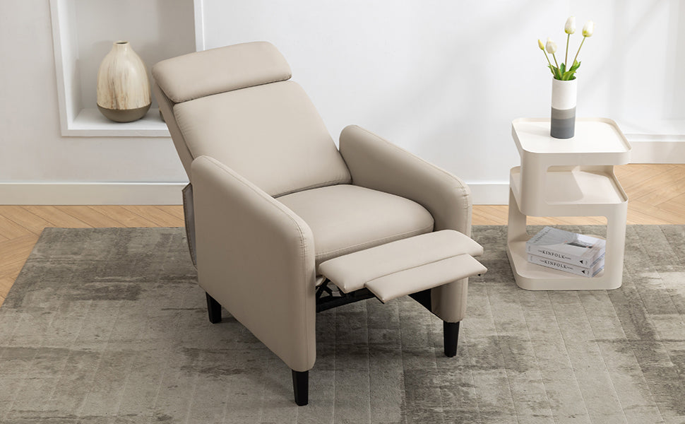 Modern Artistic Color Design Adjustable Recliner Chair Pu Leather For Living Room Bedroom Home Theater, Beige Beige Pu Leather
