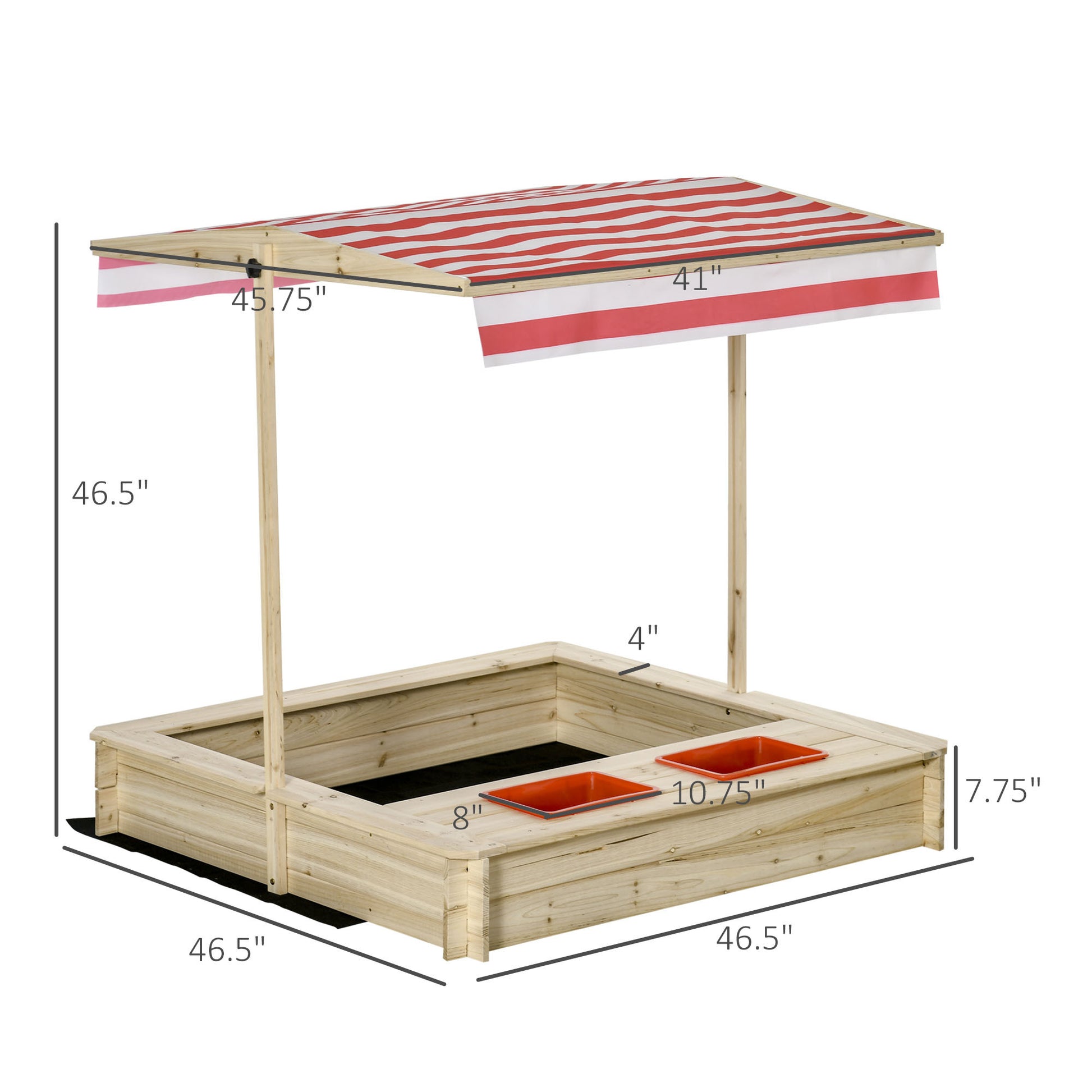 Kids Wooden Sandbox, Covered Children Sand Playset Outdoor, W Adjustable Canopy Shade, Bottom Liner, Seat, Plastic Basin, Aged 3 8 Years Old, For Backyard, Beach, Natural Natural Wood