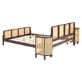 3 Pieces Rattan Platform Full Size Bed With 2 Nightstands,Walnut Walnut Rattan