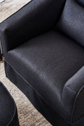 Swivel Barrel Chair With Ottoman, Swivel Accent Chairs Armchair For Living Room, Reading Chairs For Bedroom Comfy, Round Barrel Chairs With Black Metal Base Black Black Primary Living Space Modern Linen