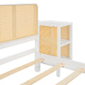 3 Pieces Rattan Platform Full Size Bed With 2 Nightstands,White White Rattan