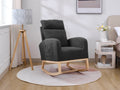 Modern Accent Rocking Chair Rocking Chair With Solid Wood Legs, Upholstered Nursery Glider Rocker, Comfy Armchair With Side Pocket, Living Room Lounge Arm Chair With High Backrest Dark Grey,Teddy Dark Grey White Primary Living Space Casual Foam Teddy