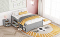 Versatile Full Bed With Trundle,Under Bed Storage Box And Nightstand .Grey Full Grey American Design Pine