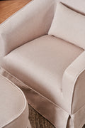 Swivel Barrel Chair With Ottoman, Swivel Accent Chairs Armchair For Living Room, Reading Chairs For Bedroom Comfy, Round Barrel Chairs With Black Metal Base Beige Beige Primary Living Space Modern Linen