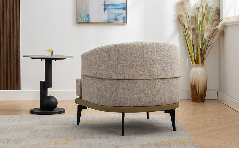 Modern Two Tone Barrel Fabric Chair, Upholstered Round Armchair For Living Room Bedroom Reading Room, Mustard Green Mustard Linen